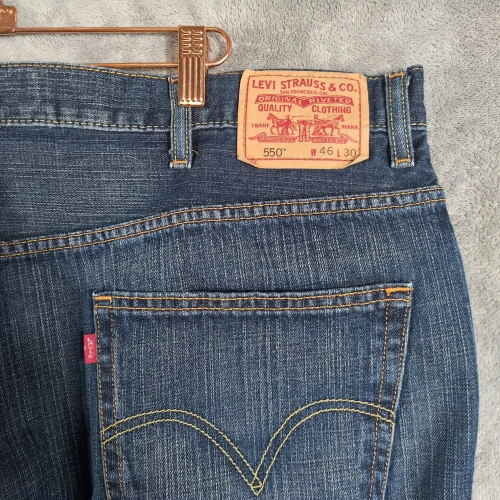 Levis 550 Mens Relaxed Fit Tapered Leg Dark Wash Blue Denim Jeans 46x30